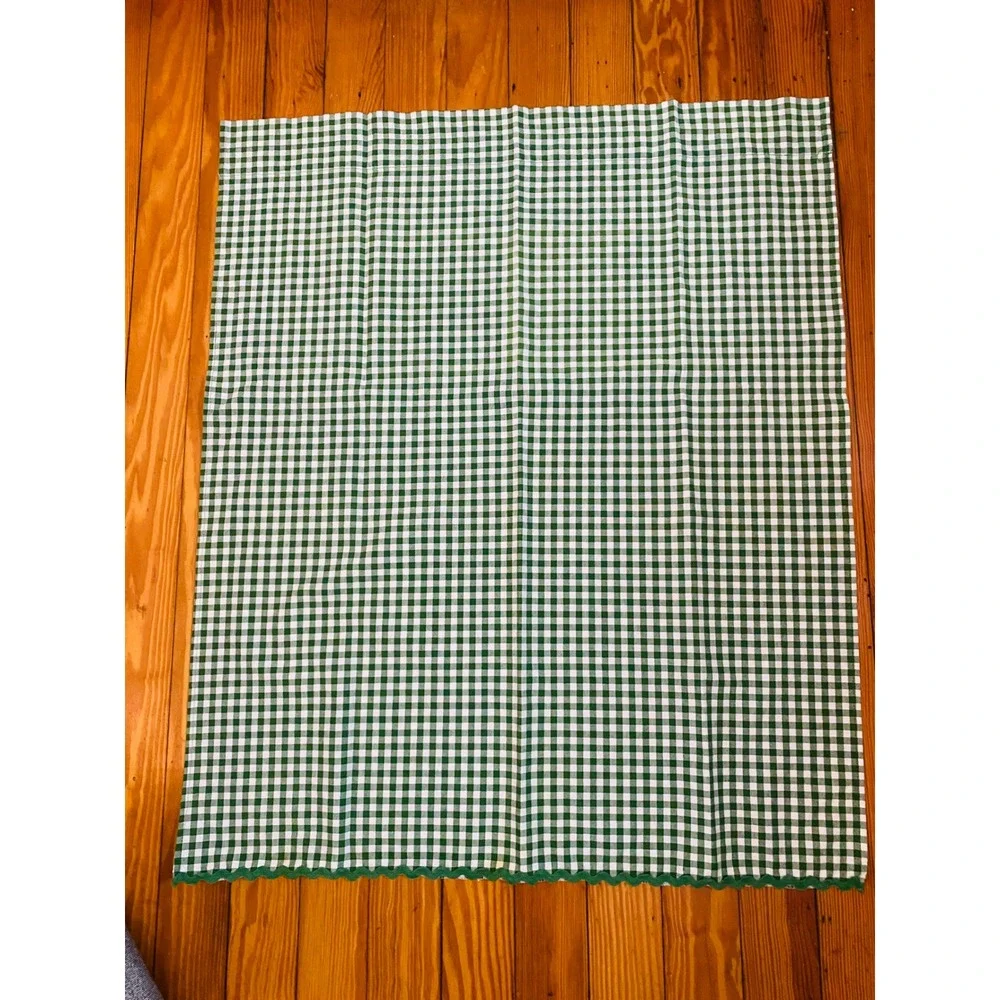 Vtg Martha Stewart Everyday Green Gingham Check Cotton Curtains 2 sets